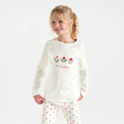 منامة من قطعتين من الجيرسي المزين برسوم، باللون الأبيض للفتيات